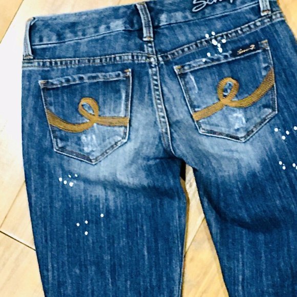 Seven boot cut denim Jeans distressed low rise wide leg 28 - Picture 2 of 7